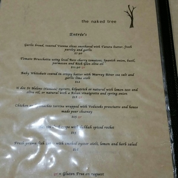 Menu At The Naked Tree Restaurant Yarrawonga