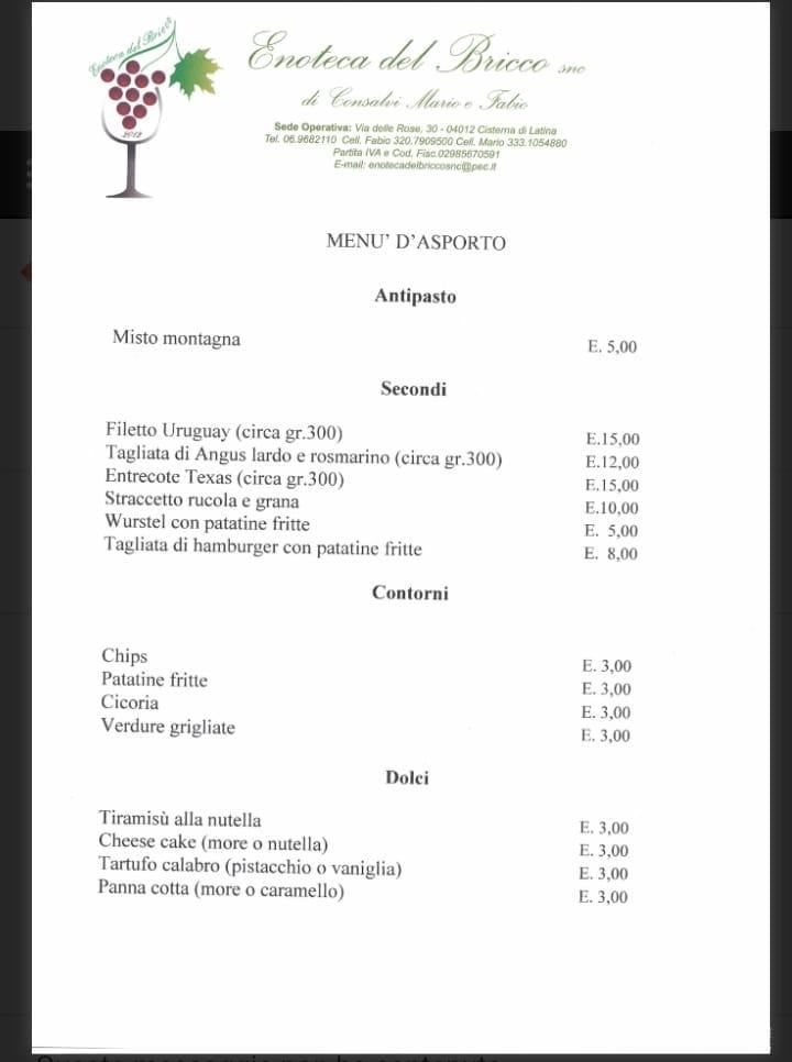 Menu Da Enoteca Del Bricco Steakhouse Cisterna Di Latina