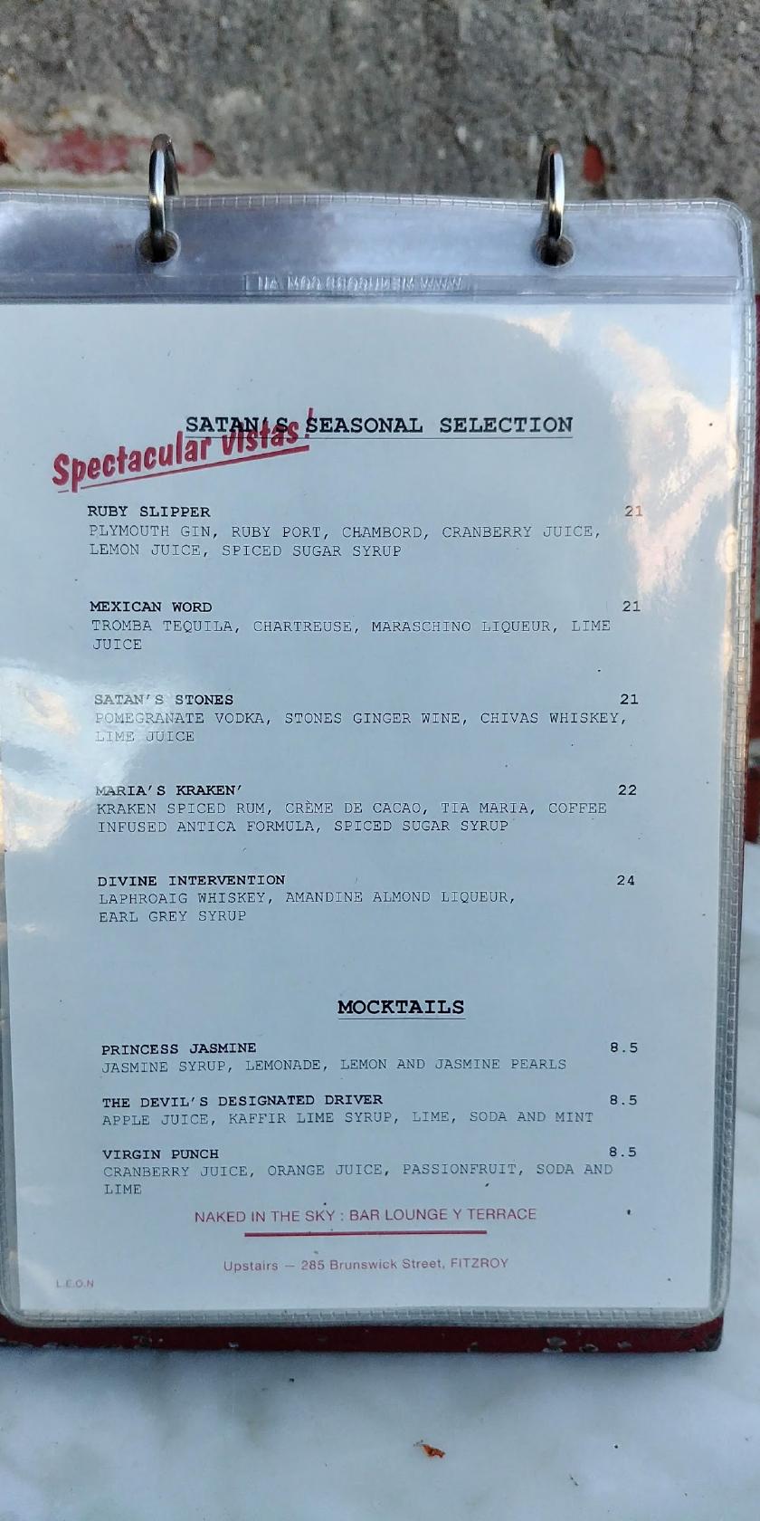 Menu At Naked For Satan Pub Bar Fitzroy