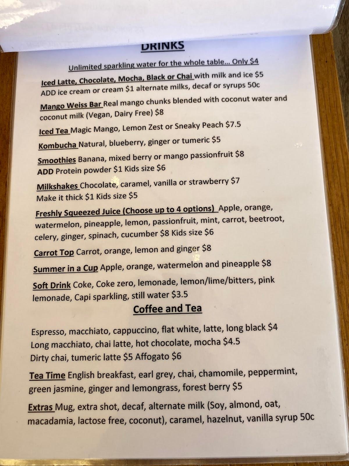 Menu At Hot Shott Cafe Main Beach