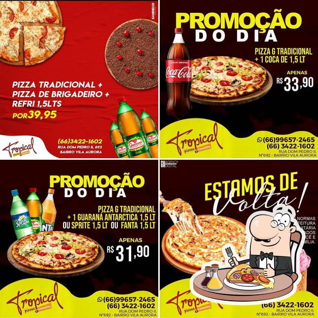 Escolha pizza no Tropical Sorveteria e Pizzaria