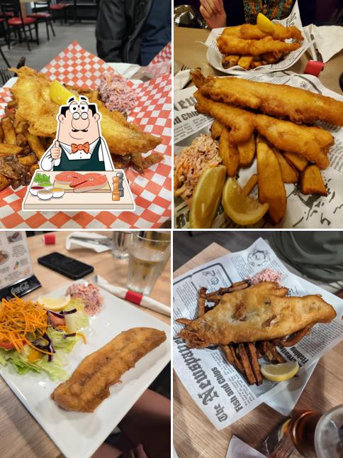 Pescado y patatas fritas en Brits Fish & Chips