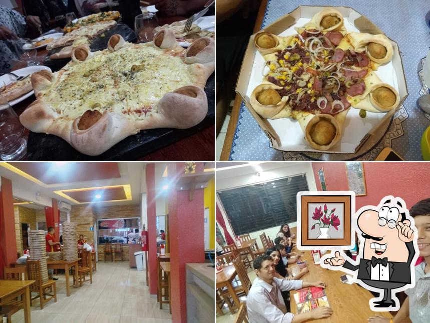 A ilustração a Pizzaria Capriciosa’s interior e comida