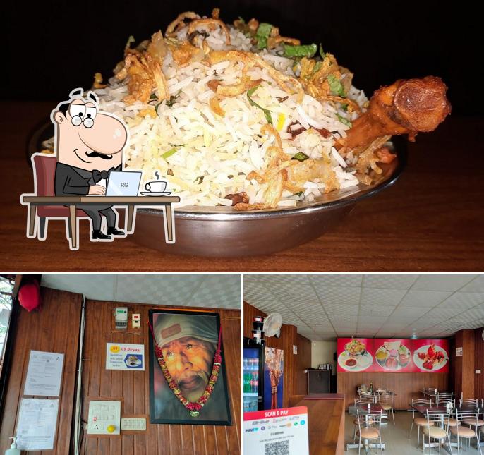 Check out the image showing interior and food at GS Biryani