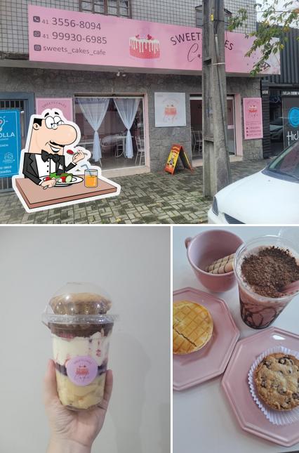 Confira a foto mostrando comida e exterior no Sweets cakes café