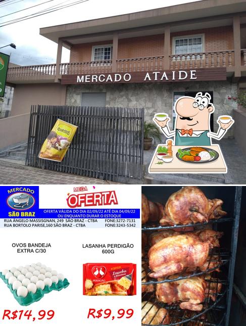 Esta é a ilustração apresentando comida e exterior no Mercado Ataide