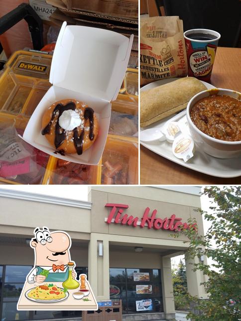 This is the image showing food and exterior at Tim Hortons