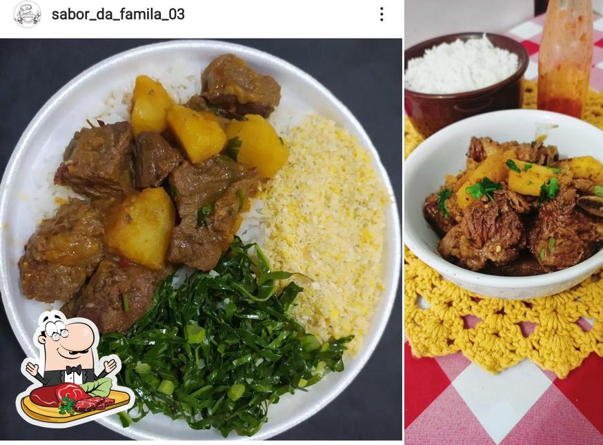 Prove refeições de carne no Sabor da Família Restaurante e Marmitaria