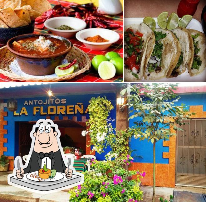 Это фотография, где изображены еда и внутреннее оформление в La Floreña