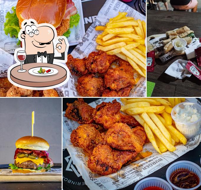 Asas de frango, prato de queijo, hambúrguer e peixe e fritas em Hamburgueria Motor Buffalo Wings Burger e Porções em Campinas