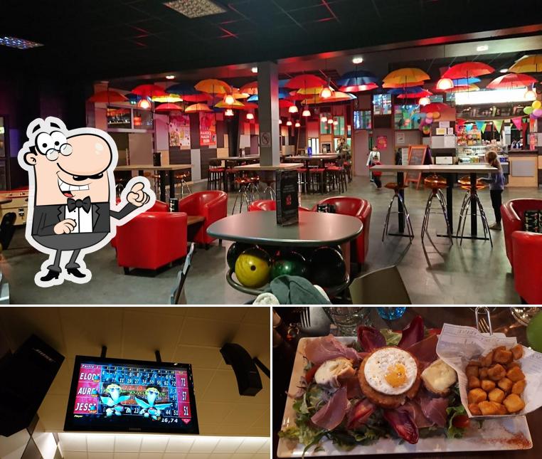 Parmi les différentes choses de la intérieur et la nourriture, une personne peut trouver sur 10.55 Bowling, Laser Game, Trampolines, Réalité Virtuelle ... Restaurant Brasserie