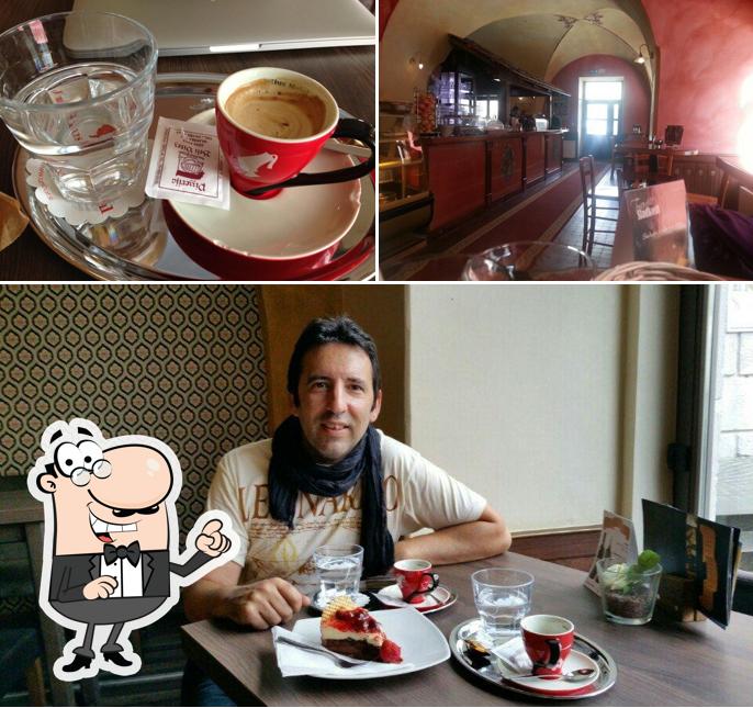 Among different things one can find interior and food at Coffee shop Europa Ptuj