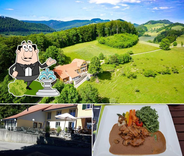 Dai un’occhiata alla foto che mostra la esterno e cibo di Bergwirtschaft Tiefmatt