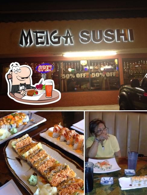 Take a look at the picture depicting dining table and interior at Meiga Sushi