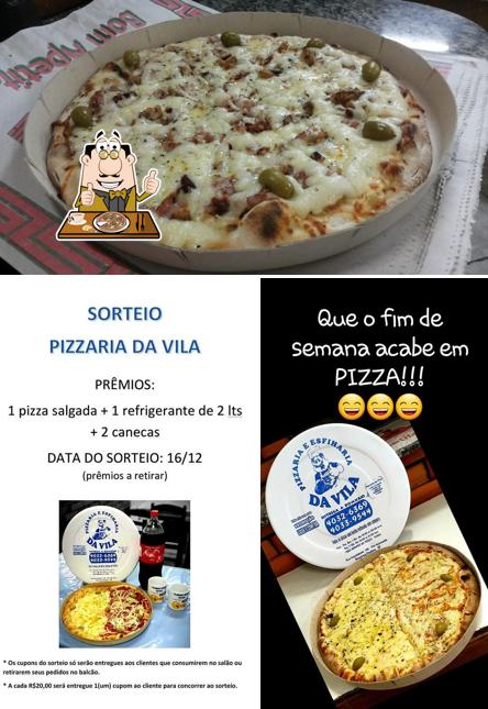 Escolha pizza no Pizzaria e Esfiharia da Vila