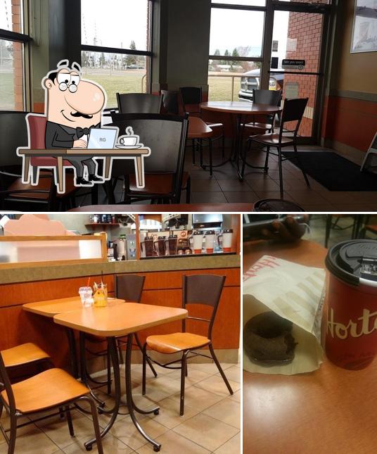 Check out the image displaying interior and food at Tim Hortons