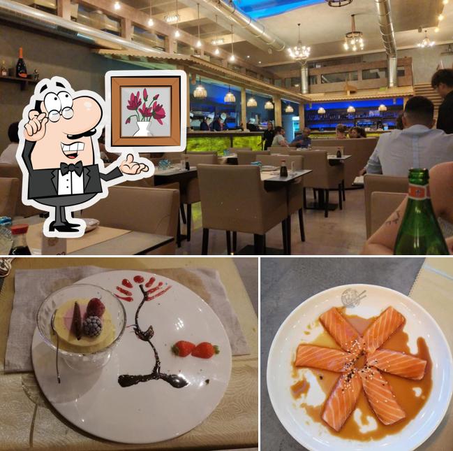 Dai un'occhiata agli interni di Sushi fu ristorante Giapponese
