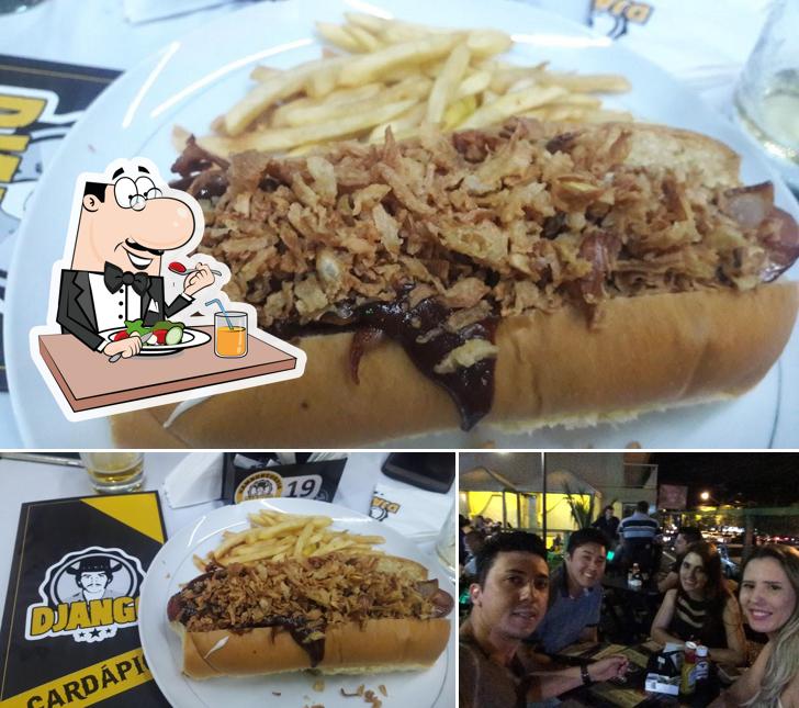 Confira a ilustração apresentando comida e balcão de bar no Django Hamburgueria - Vila A