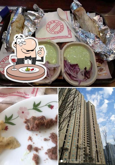 Check out the image showing food and exterior at khan chacha