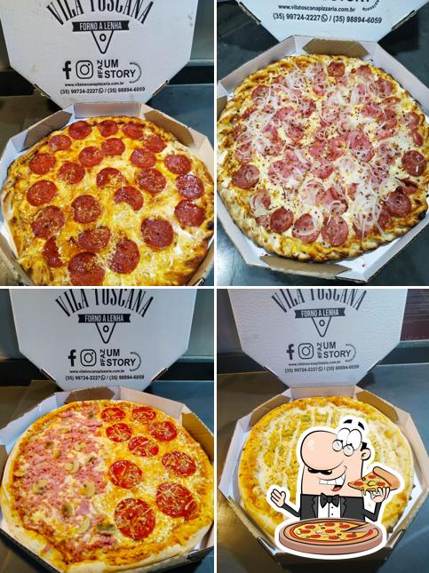 Escolha pizza no Vila Toscana Pizzaria
