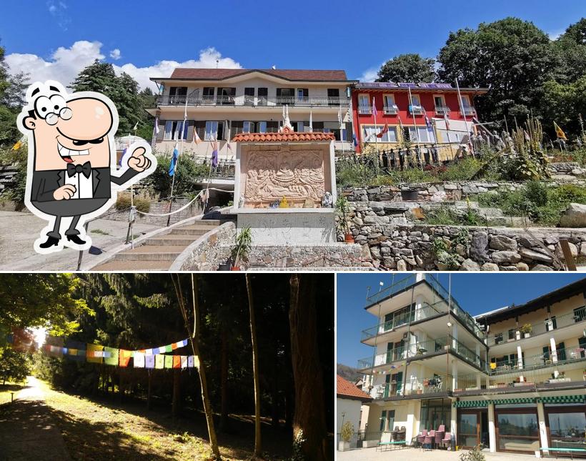 Puoi goderti l'aria fresca da seduto all'esterno di Lama Gangchen Albagnano Healing Meditation Centre