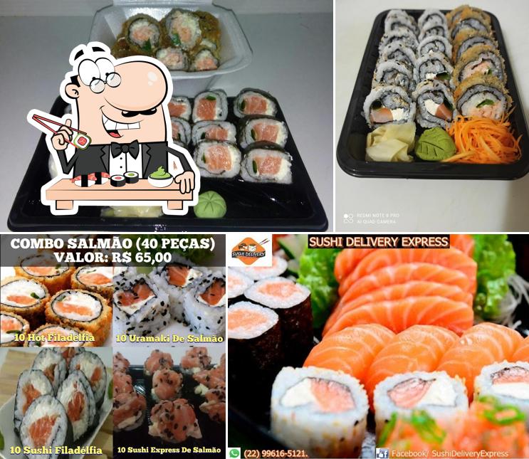 Rolos de sushi são servidos no Sushi Delivery Express