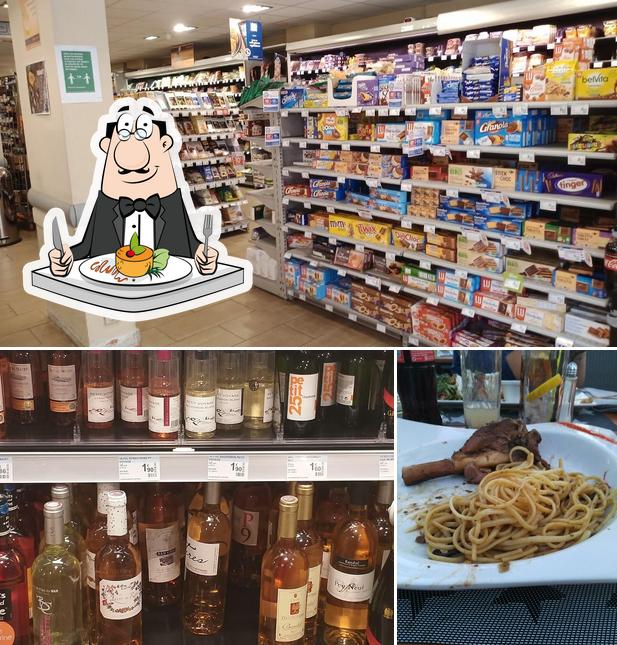 Parmi les différentes choses de la nourriture et la intérieur, une personne peut trouver sur Carrefour Express