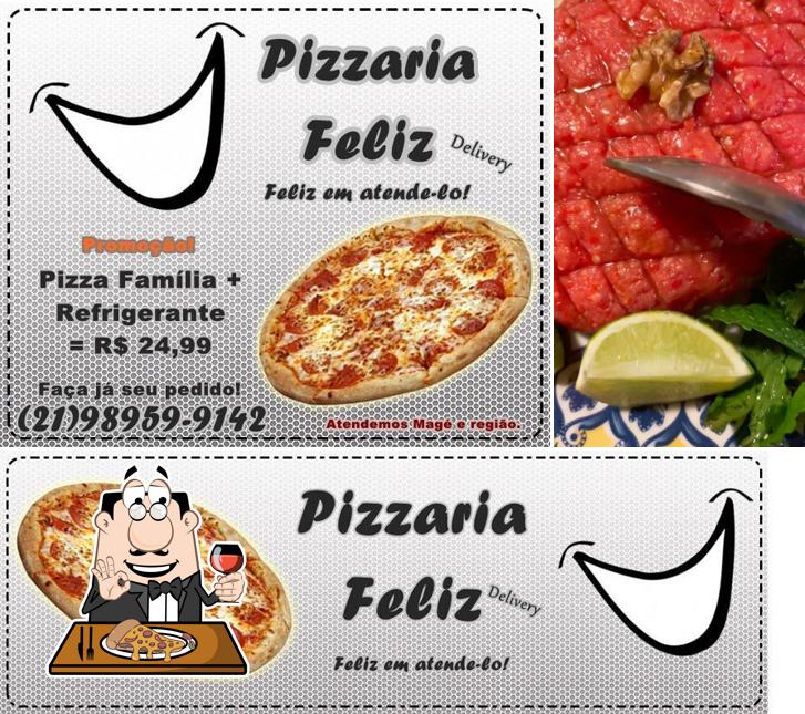 Escolha pizza no Pizzaria. Feliz Magé RJ