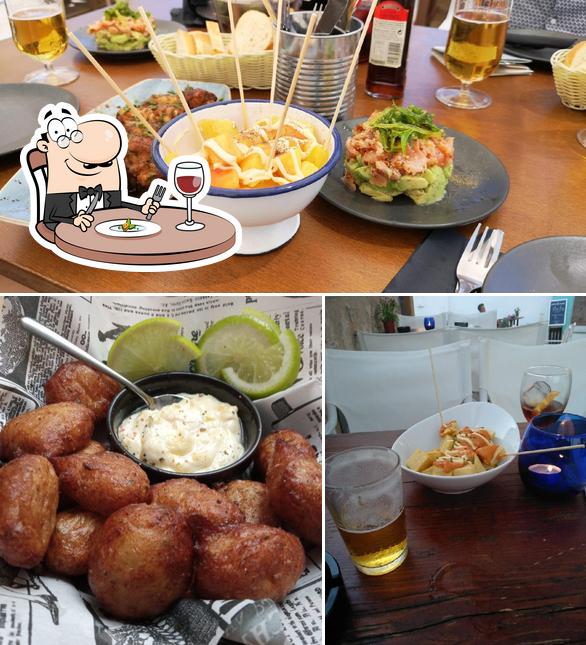 This is the picture depicting food and beer at Boca