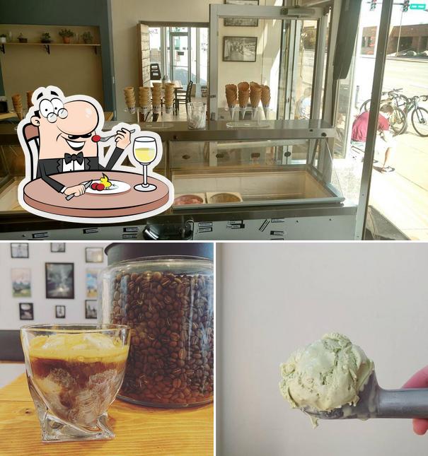 Take a look at the photo showing food and interior at Dolce Ice Cream