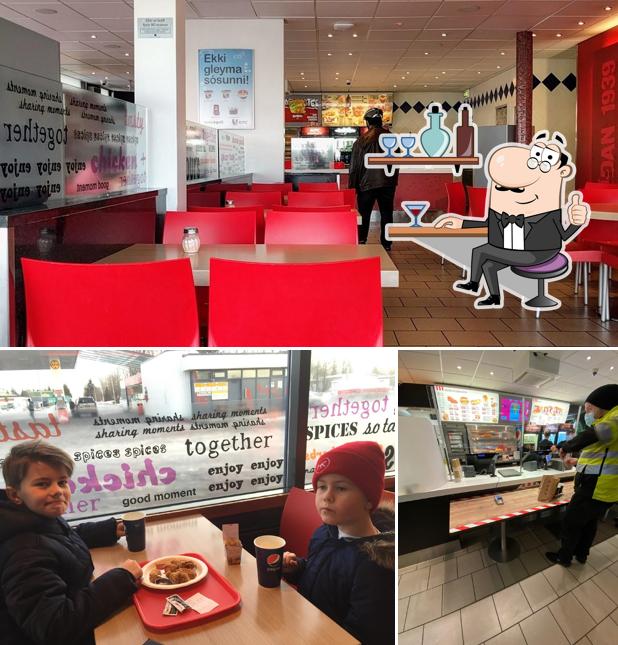 Among different things one can find interior and dining table at KFC