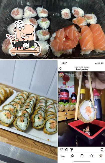 Rolos de sushi são servidos no Temakeria Hokkaido Sushi Bar e Delivery