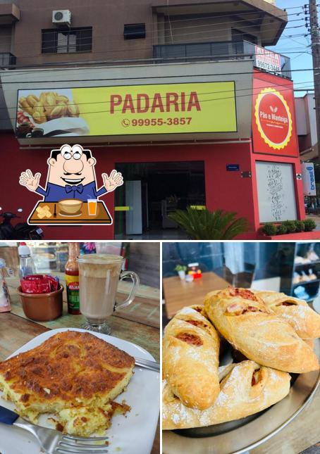 Dê uma olhada a ilustração mostrando comida e interior no Padaria Central