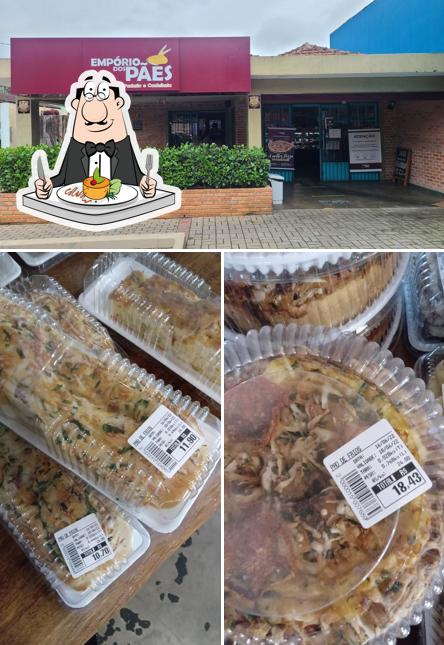 A ilustração da comida e exterior no Empório dos Pães