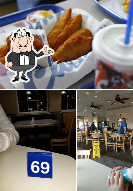 Check out the photo depicting interior and food at Culver’s