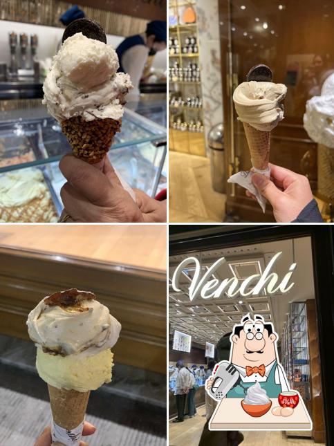 Venchi Cioccolato & Gelato, Firenze Piazza del Mercato Nuovo, Porcellino, Ponte Vecchio serve un'ampia selezione di dessert