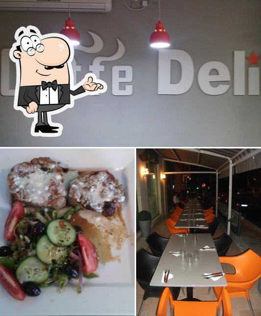This is the picture depicting interior and food at Caffe Deli