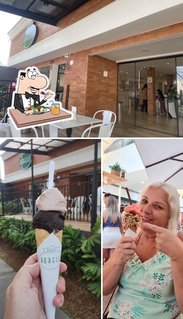 A ilustração da comida e interior no Gelato Borelli Sorocaba (Jardim Paulistano)