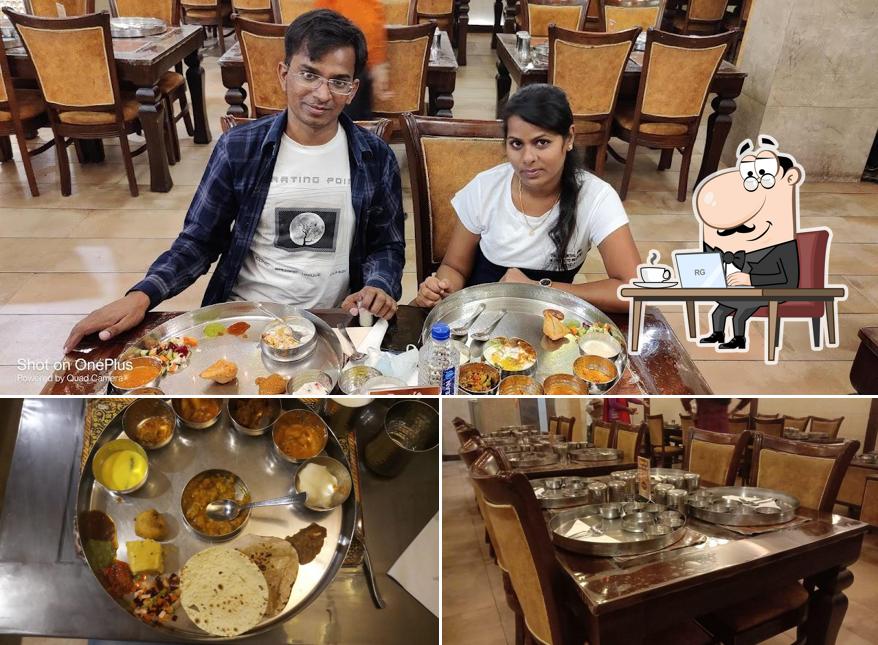 Among different things one can find interior and food at RAJBHOG THAL MEHSANA