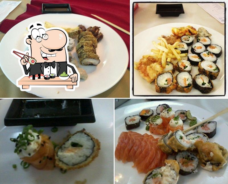 Rolos de sushi são servidos no Matos Restaurante e Pizzaria