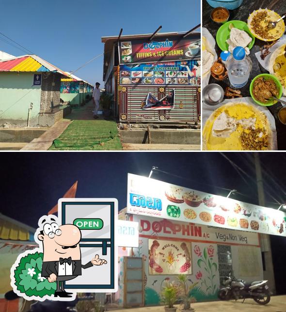 The picture of exterior and food at Dolphin kitchen Daba&Family Restarant