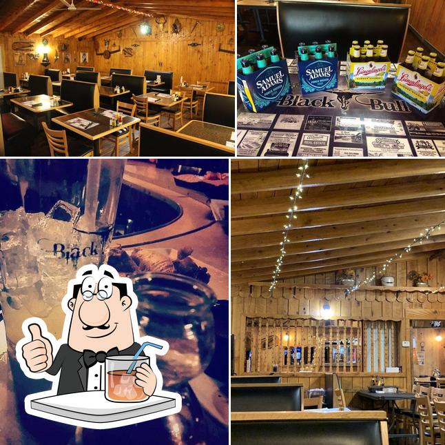 Check out the image displaying drink and interior at Black Bull Steakhouse & Saloon