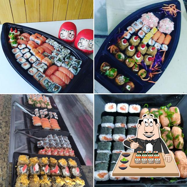 Rolos de sushi são servidos no Hot Sushi Comida Japonesa e Chinesa