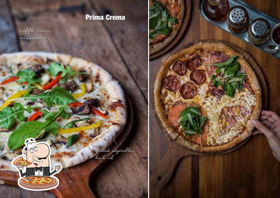 Try out pizza at Five Crossing