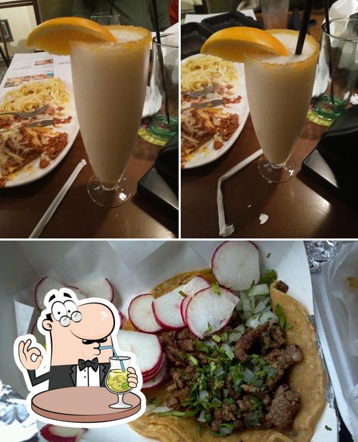 Check out the picture showing drink and food at Delicias Mexicanas Restaurant