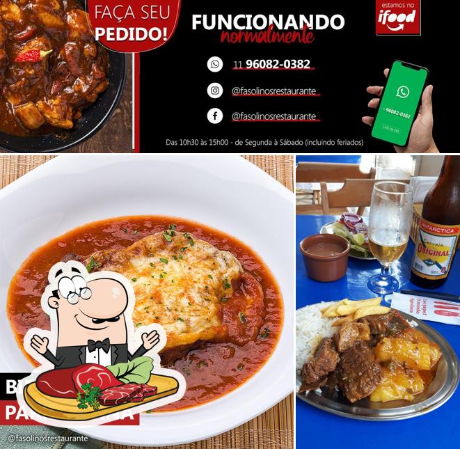 Escolha pratos de carne no Fasolinos Restaurante