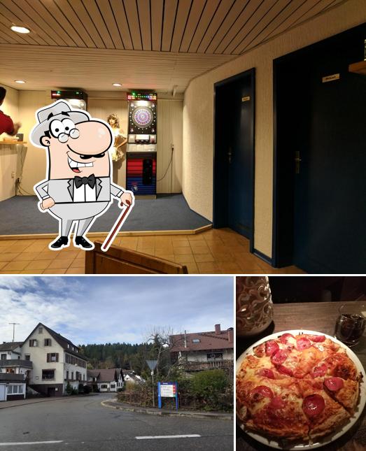 Voici la photo représentant la extérieur et pizza sur Gasthaus Linde