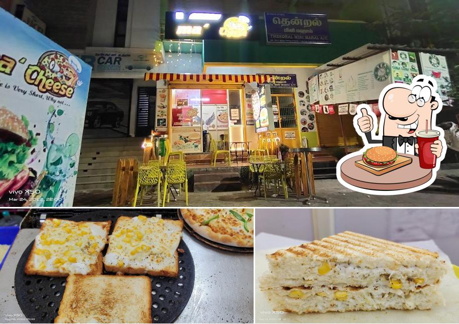 Get a burger at ma'Cheese Pizza