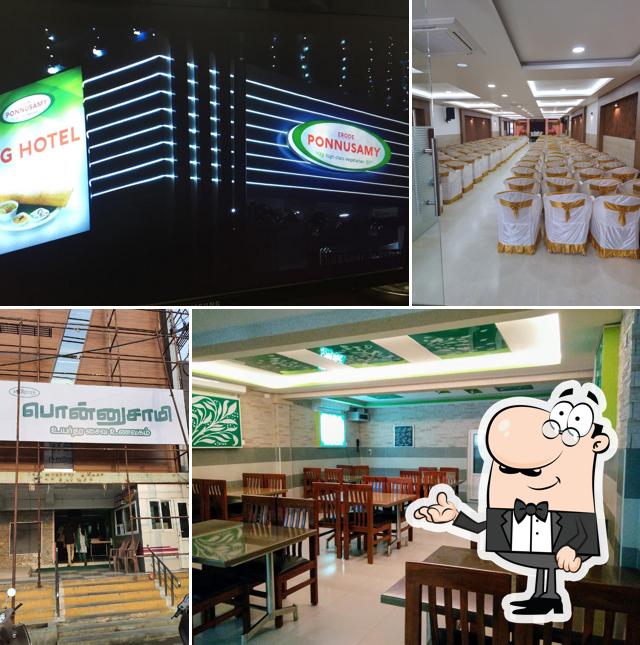 The interior of Tiruchengode Ponnusamy High Class Vegetarian Restaurant