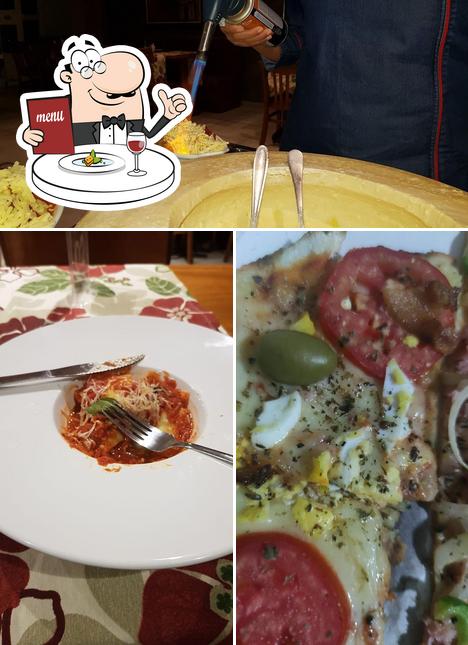 Посмотрите на этот снимок, где видны еда и внутреннее оформление в Cantina di Pizza & Massas
